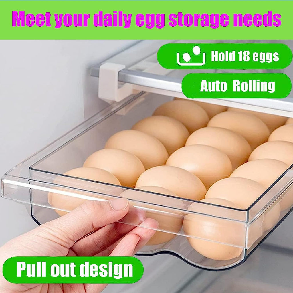 Locaupin Refrigerator Egg Holder, Fridge Egg Drawer Organizer, Egg Holder Tray ,Egg Container Storage Bins Rolling Fits