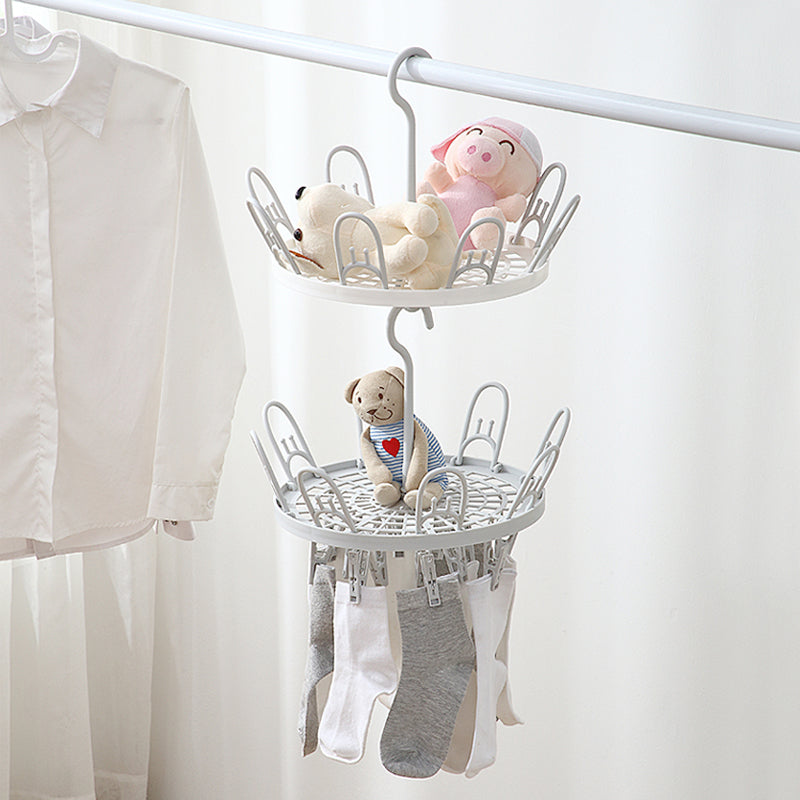 Locaupin Laundry Hanger Drying Rack, Foldable Clip and Drip Hanger with 18 Pins and Wind-Proof Hook for Drying Towels