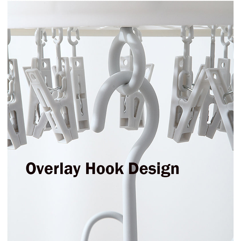 Locaupin Laundry Hanger Drying Rack, Foldable Clip and Drip Hanger with 18 Pins and Wind-Proof Hook for Drying Towels