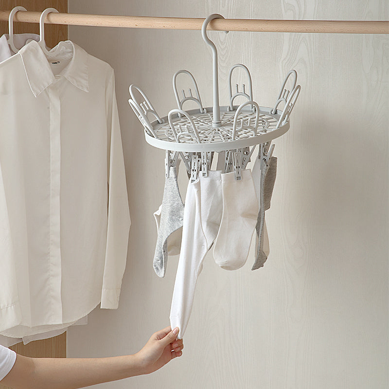 Locaupin Laundry Hanger Drying Rack, Foldable Clip and Drip Hanger with 18 Pins and Wind-Proof Hook for Drying Towels
