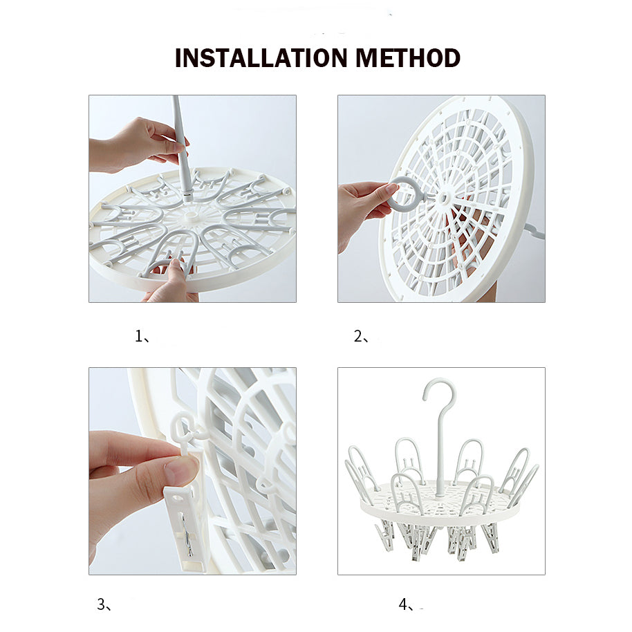 Locaupin Laundry Hanger Drying Rack, Foldable Clip and Drip Hanger with 18 Pins and Wind-Proof Hook for Drying Towels