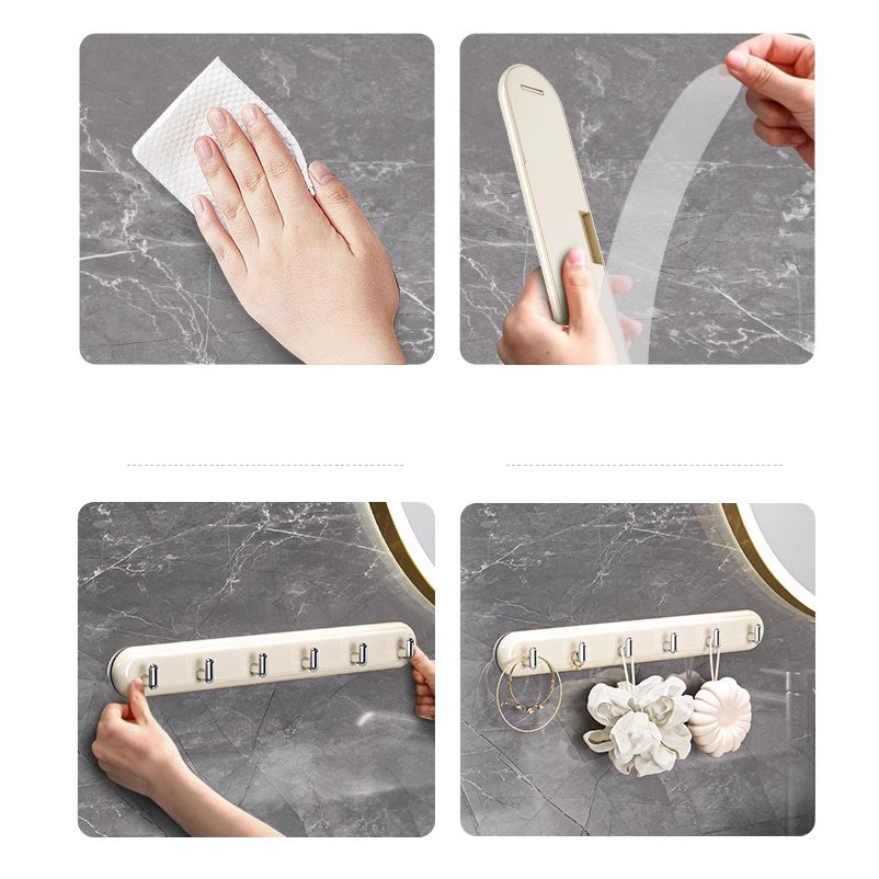 Locaupin 4/6 Hooks Adhesive Hooks Decorative Wall Door Self Adhesive Hooks , Kitchen,Waterproof Shower Room Sticky Hooks