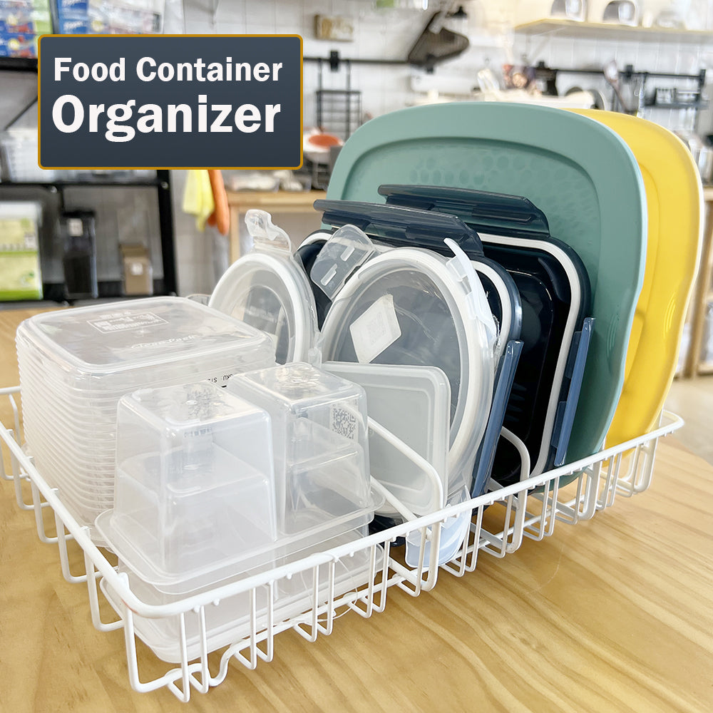 Locaupin Food Container Lid Organizer, Container Cover Metal Storage Basket,Tableware Organizer,Drinkware Storage Basket
