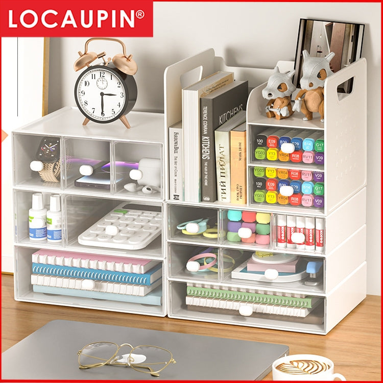 Locaupin Desk Drawer Organizer Shelf with Expandable Storage for Book and Home Tabletop Files Holder