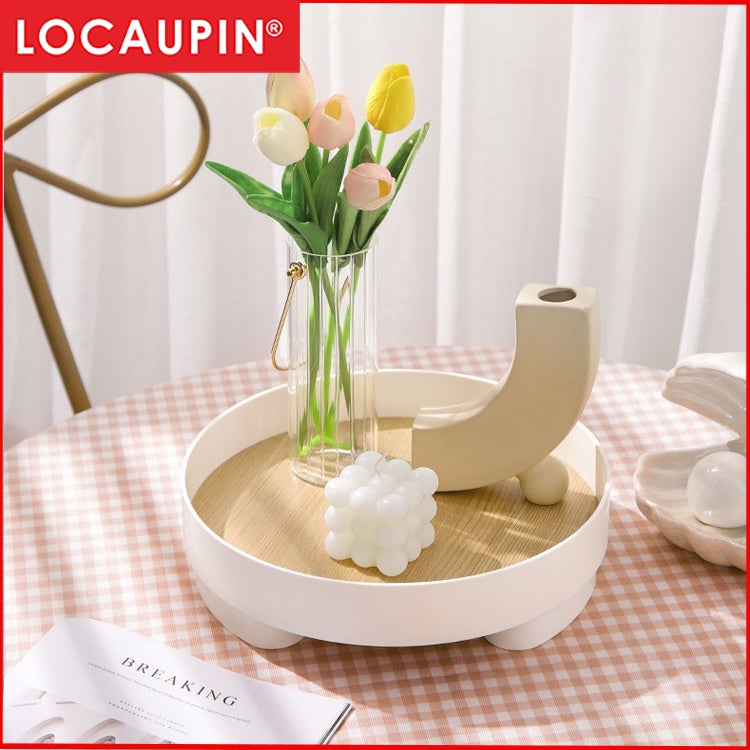 Locaupin Round Wooden Tray Rustic Decorative Tray Fall Home Decor Serving Tray Farmhouse Coffee Table Decor Circle Tray