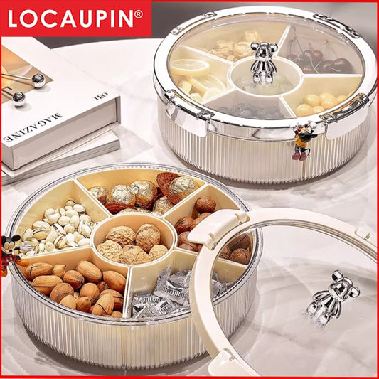 Locaupin BPA FREE Square Plastic Divided Serving Tray with Lids, 4 Individual Dishes Food Storage Containers, Serving