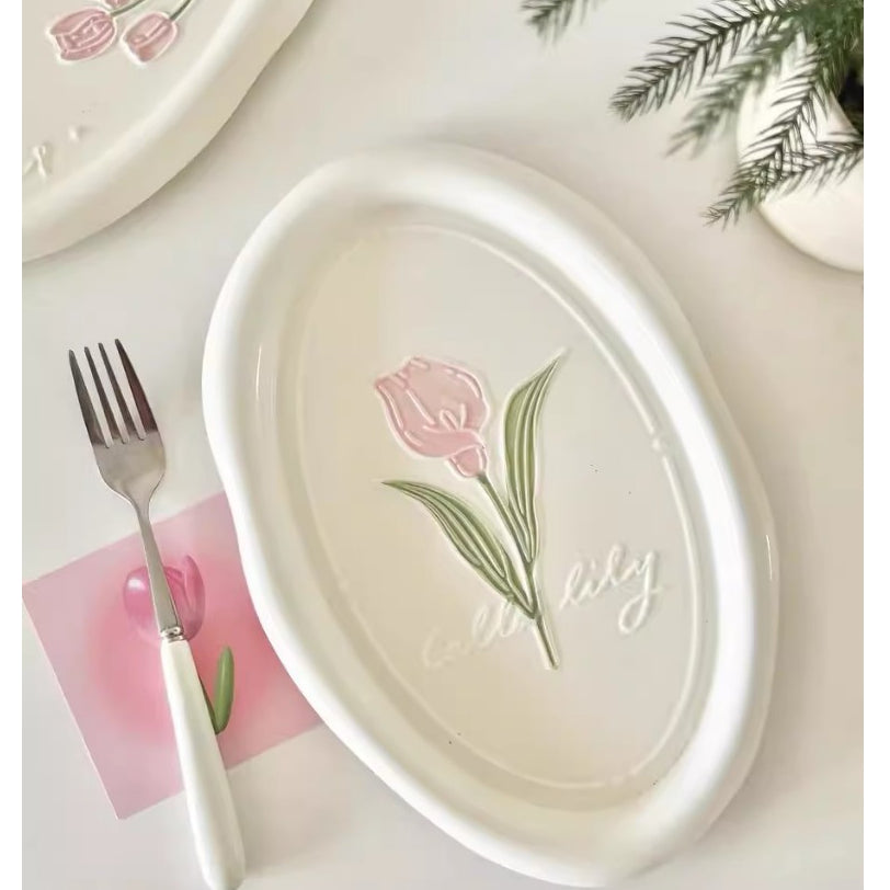 Locaupin Jewelry Dish Trinket Tray, Entryway Table Key Dish Tray, Unique Ceramic Plate, Decor Ceramic Tray Gift