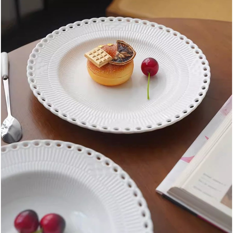 Locaupin Pure White Ceramic Dinnerware, Round Serving Bowls, Tableware for Steak, Salad Pasta Bowls Dinner Sets