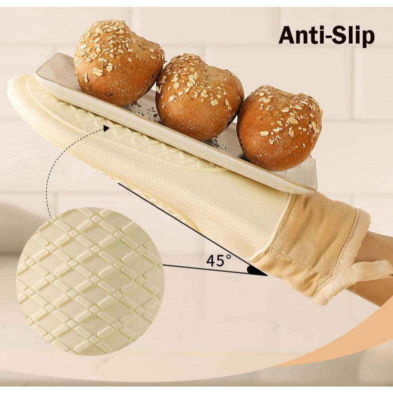 Locaupin Heat Resistant Silicone Oven Mitts Silicone Gloves ,BBQ Gloves,Waterproof Oven Silicone Mitts