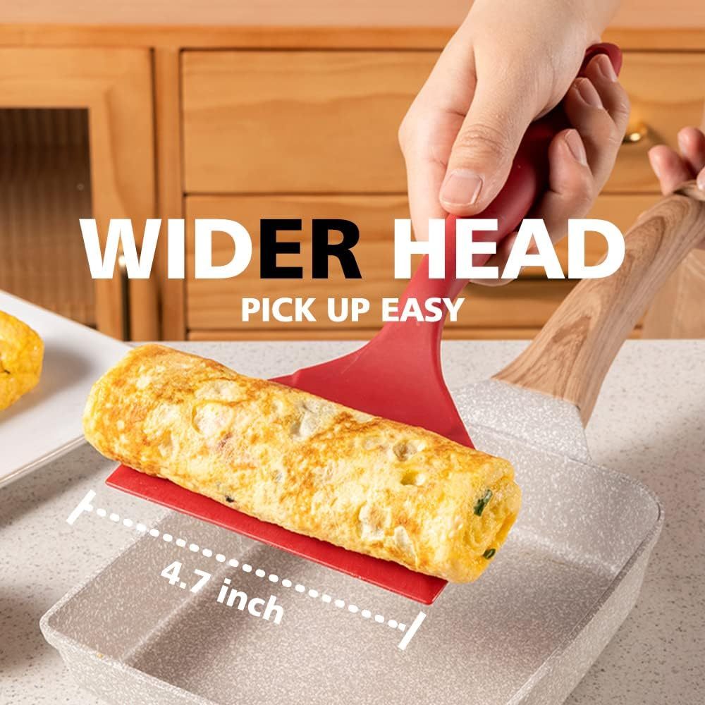 Locaupin Silicone Tamagoyaki Spatula,Wide Silicone Pancake Spatula Nonstick Heat-Resistant Pancake Shovel for Egg, Steak