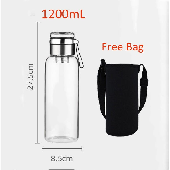Locaupin -20~150℃ Borosilicate BPA Glass Tea Bottle Cups-With Tea Filter ,Tea Filter Cup, Portable Glass Water Bottle