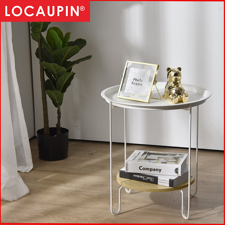 Locaupin Metal 2 Tiers Side Table Metal Coffee Table Small Sofa Side Table,Outdoor Indoor Accent Table Removable Table