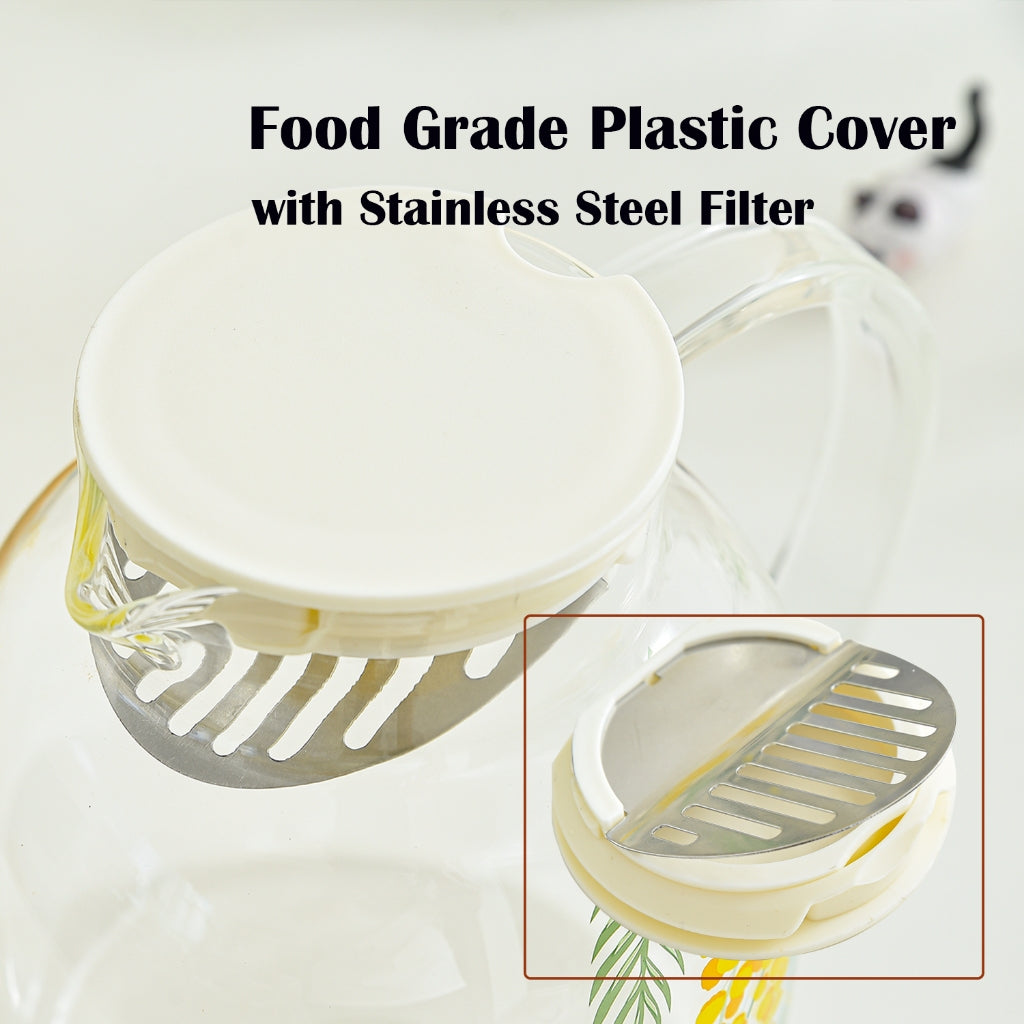 Locaupin 1800mL Borosilicate Glass Bottle Pitcher Glass with Filter,Microwave Safe High Temperature Tea Cups Teapot