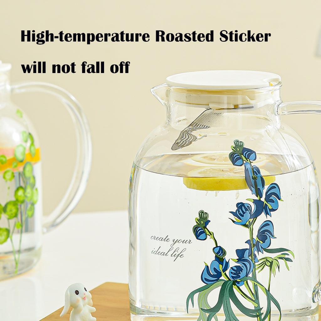 Locaupin 1800mL Borosilicate Glass Bottle Pitcher Glass with Filter,Microwave Safe High Temperature Tea Cups Teapot
