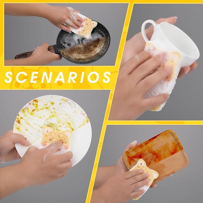 Locaupin Clean Sponges, Compressed Non-Scratch Cellulose Reusable Dishwashing Sponges for Cleaning Kitchen