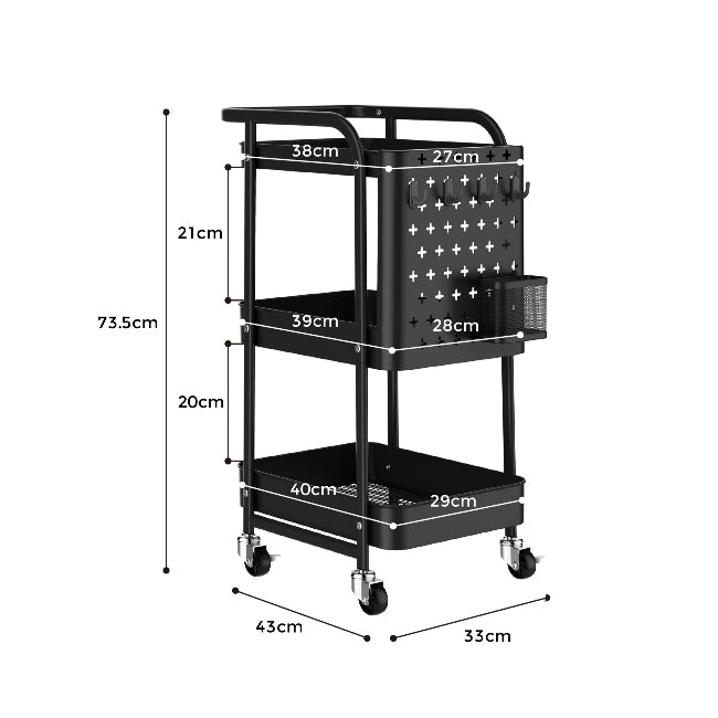 Locaupin Metal 3 Tier Trolley Storage Racks Office Shelves Book Shelving Toys Storage Storage Organization Kitchenc Rack