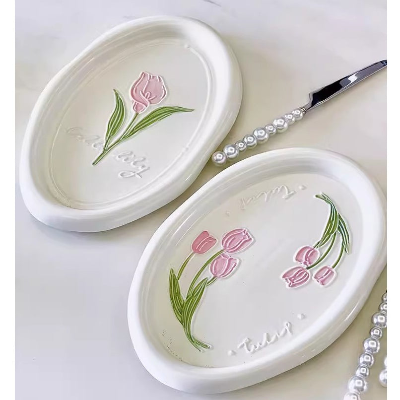 Locaupin Jewelry Dish Trinket Tray, Entryway Table Key Dish Tray, Unique Ceramic Plate, Decor Ceramic Tray Gift