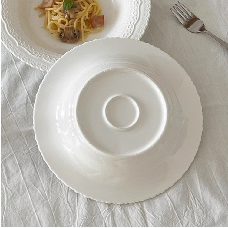Locaupin Pure White Ceramic Dinnerware, Round Serving Bowls, Tableware for Steak, Salad Pasta Bowls Dinner Sets