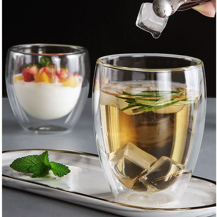 Locaupin Double Wall Glass Coffee Mugs Juice Mugs Teacups Heat Resistant Borosilicate Glass Cups with Cover