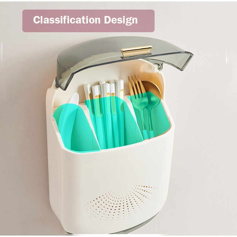 Locaupin Kitchen Utensil Holder Multi Wall Mount Utensil Rack Detachable Knife and Fork Organizer with Dustproof Cover