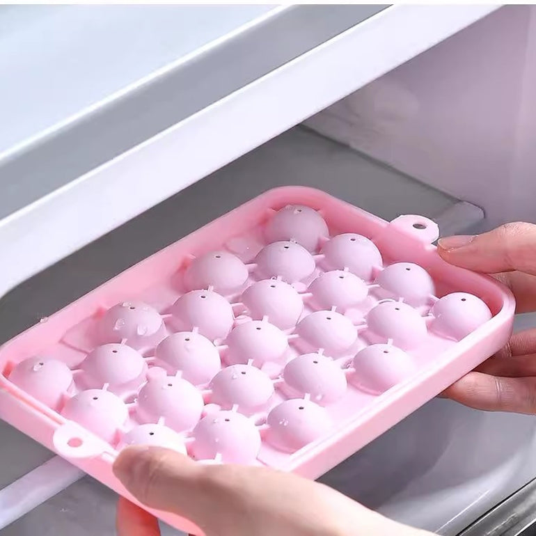 Locaupin BPA Free Silicone Ice Tray, Round Ice Trays, Easy-Release 25pcs Small Ice Ball, for Freezer, Cocktail, Whiskey