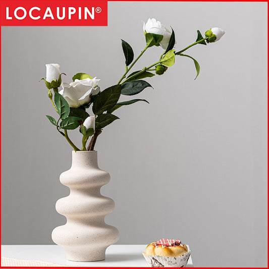 Locaupin White Ceramic Vase Modern Home Decor,Matte Pampas Flower Vases,Farmhouse Decor Living Room Decor