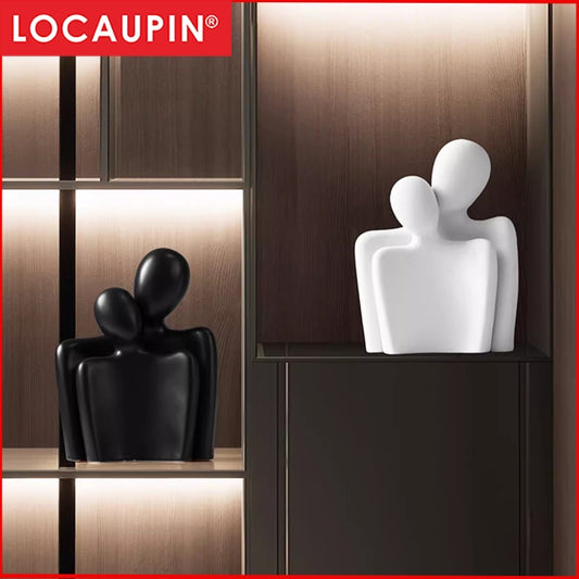 Locaupin Hugging Couple Statues Ceramic Lover Figurine Characters Coffee Table Decor (White)