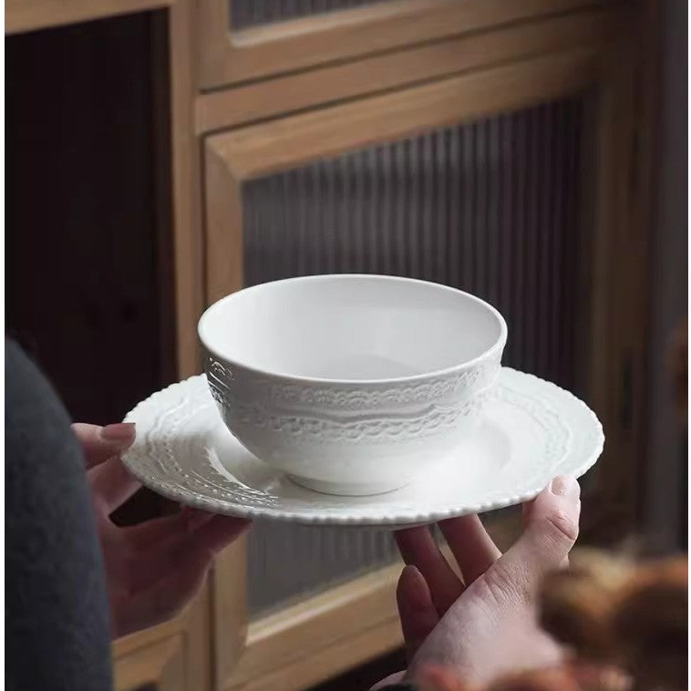 Locaupin Pure White Ceramic Dinnerware, Round Serving Bowls, Tableware for Steak, Salad Pasta Bowls Dinner Sets