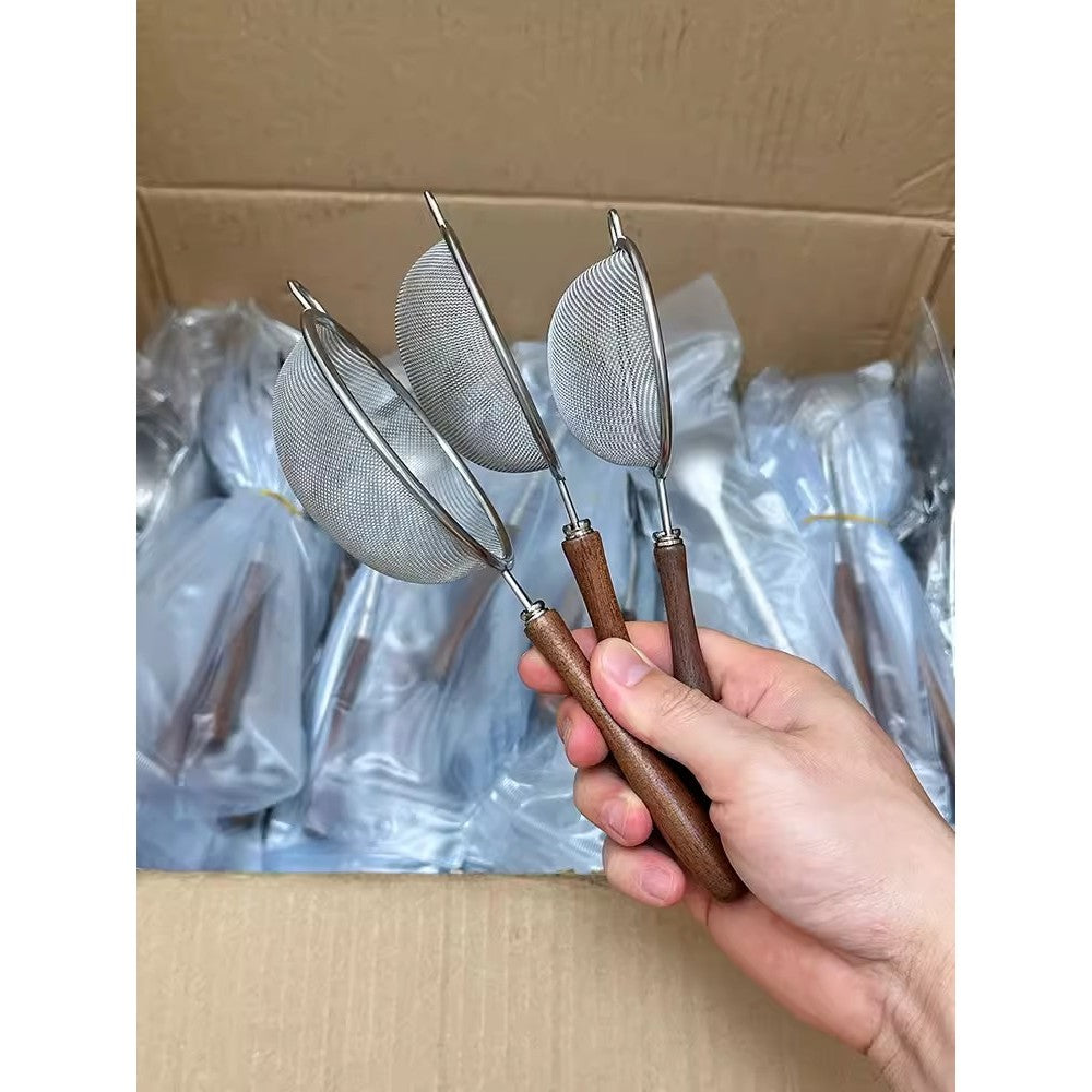 Locaupin Stainless Steel Fine Tin Mesh Strainer Food Strainer with Wood Long Handles for Tea, Coffee, Food