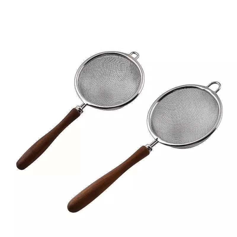 Locaupin Stainless Steel Fine Tin Mesh Strainer Food Strainer with Wood Long Handles for Tea, Coffee, Food