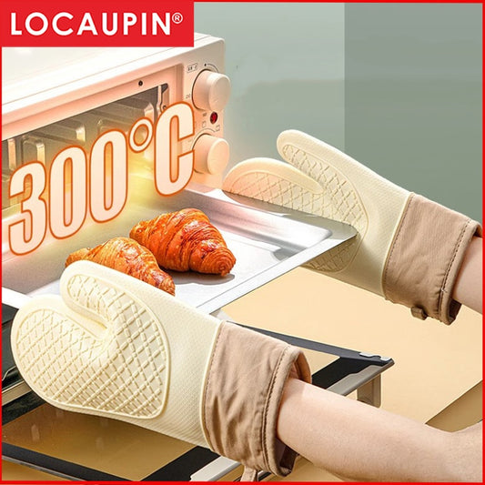 Locaupin Heat Resistant Silicone Oven Mitts Silicone Gloves ,BBQ Gloves,Waterproof Oven Silicone Mitts