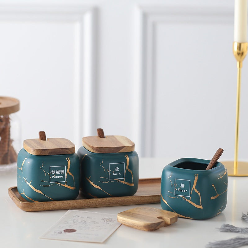 Locaupin Kitchen Ceramic Spice Jar Set Seasoning Dispensers