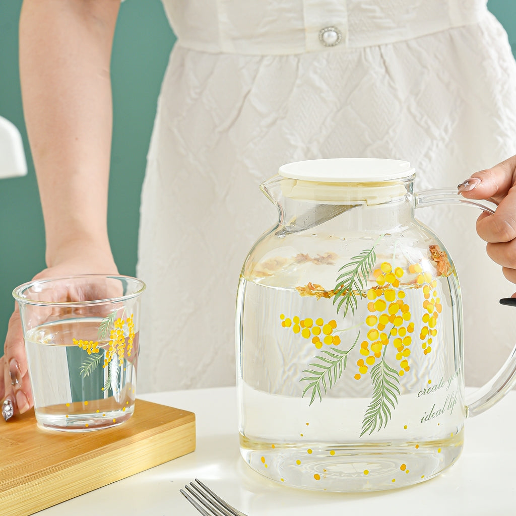 Locaupin 1800mL Borosilicate Glass Bottle Pitcher Glass with Filter,Microwave Safe High Temperature Tea Cups Teapot