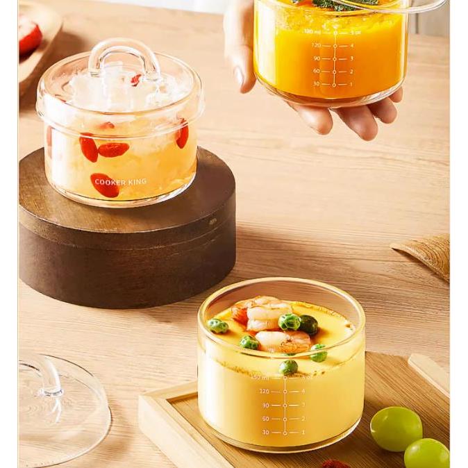 Locaupin Glass Steamed Egg Bowl Containers with Lids Clear Glass Bowls Soup Bowl Microwave Safe Mini Tableware Stew Pot