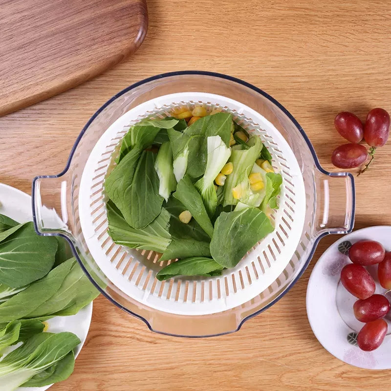 Locaupin Rotary Salad Spinner Dehydrated Machine Manual Salad Dehydrator Vegetable Colander Water Drain Basket