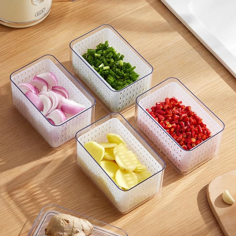 Locaupin Food Storage Containers Stackable Refrigerator Organizer Bins with Lids with Removable Drain Basket