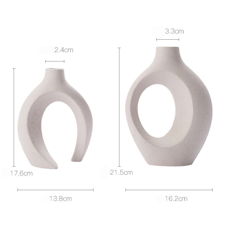 Locaupin White Hollow Ceramic Vase Set of 2, Round Modern Vase for Nordic Minimalist Book Style Shelf Decor