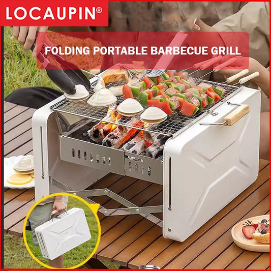 Locaupin Folding Portable Barbecue Grill,Stainless Steel Grid Charcoal Grill, Tabletop Outdoor Camping BBQ, Collapsible