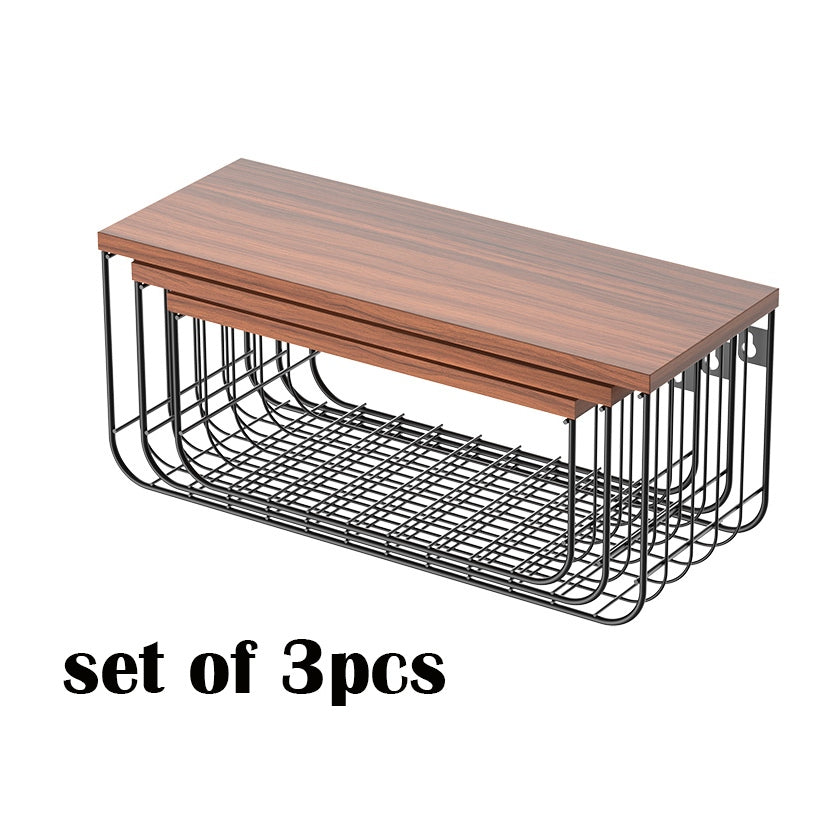 Locaupin Set of 3pcs Wall Mounted Shelves, 2Tier Decorative Shelf, Storage Wall Shelves with Metal Baskets