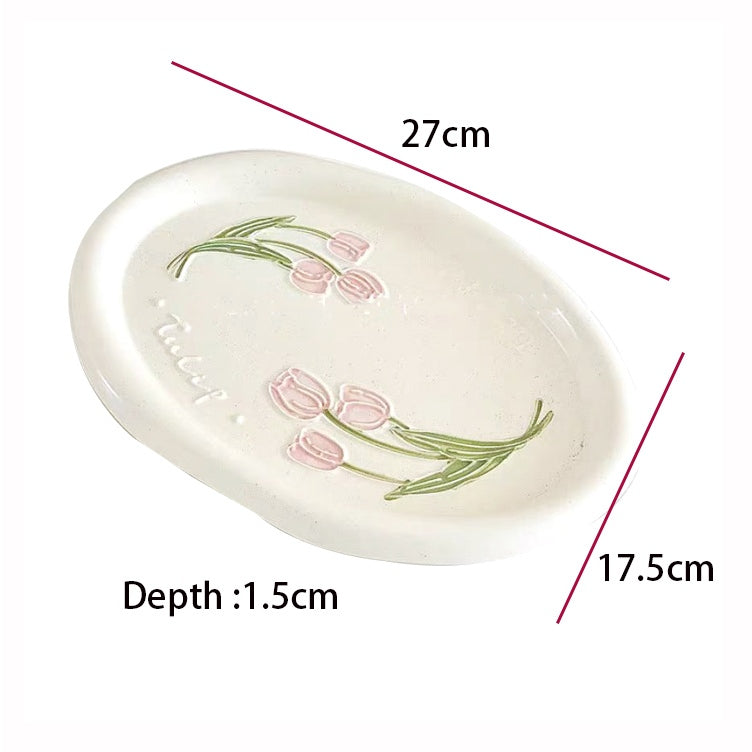 Locaupin Jewelry Dish Trinket Tray, Entryway Table Key Dish Tray, Unique Ceramic Plate, Decor Ceramic Tray Gift