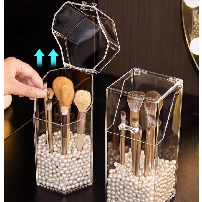 Locaupin Makeup Brush Storage Box,Desktop Pen Holder with Cover Stationery Storage organizer, Face Mask Organizer