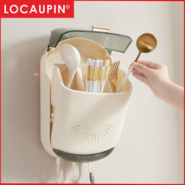 Locaupin Kitchen Utensil Holder Multi Wall Mount Utensil Rack Detachable Knife and Fork Organizer with Dustproof Cover