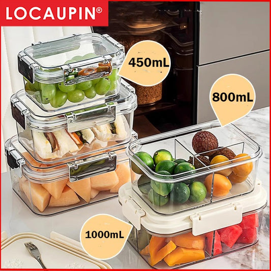 Locaupin Fruit Salad Food Container Box with Removable Tray, for Lunch, Snacks, School , Food Prep Storage Containers