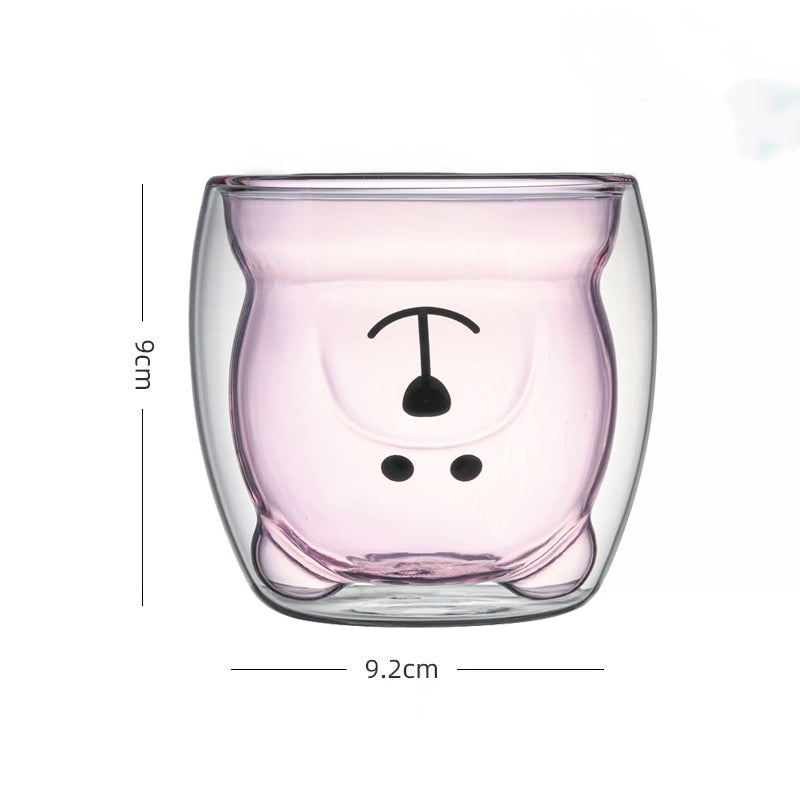 Locaupin Bear Mugs Cute Mugs Coffee Cup Double Wall Insulated Glass Espresso Cups for Birthday Christmas Valentine's Day