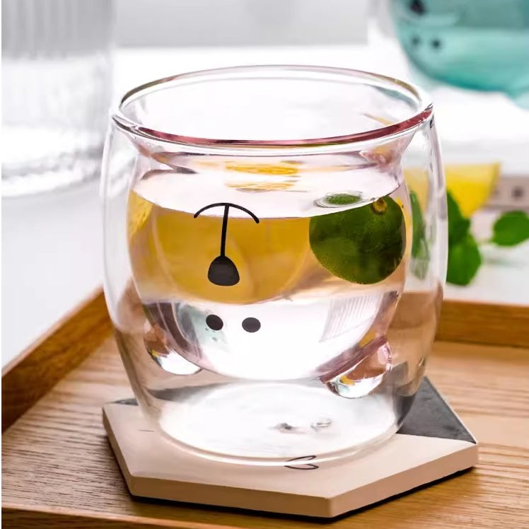 Locaupin Bear Mugs Cute Mugs Coffee Cup Double Wall Insulated Glass Espresso Cups for Birthday Christmas Valentine's Day