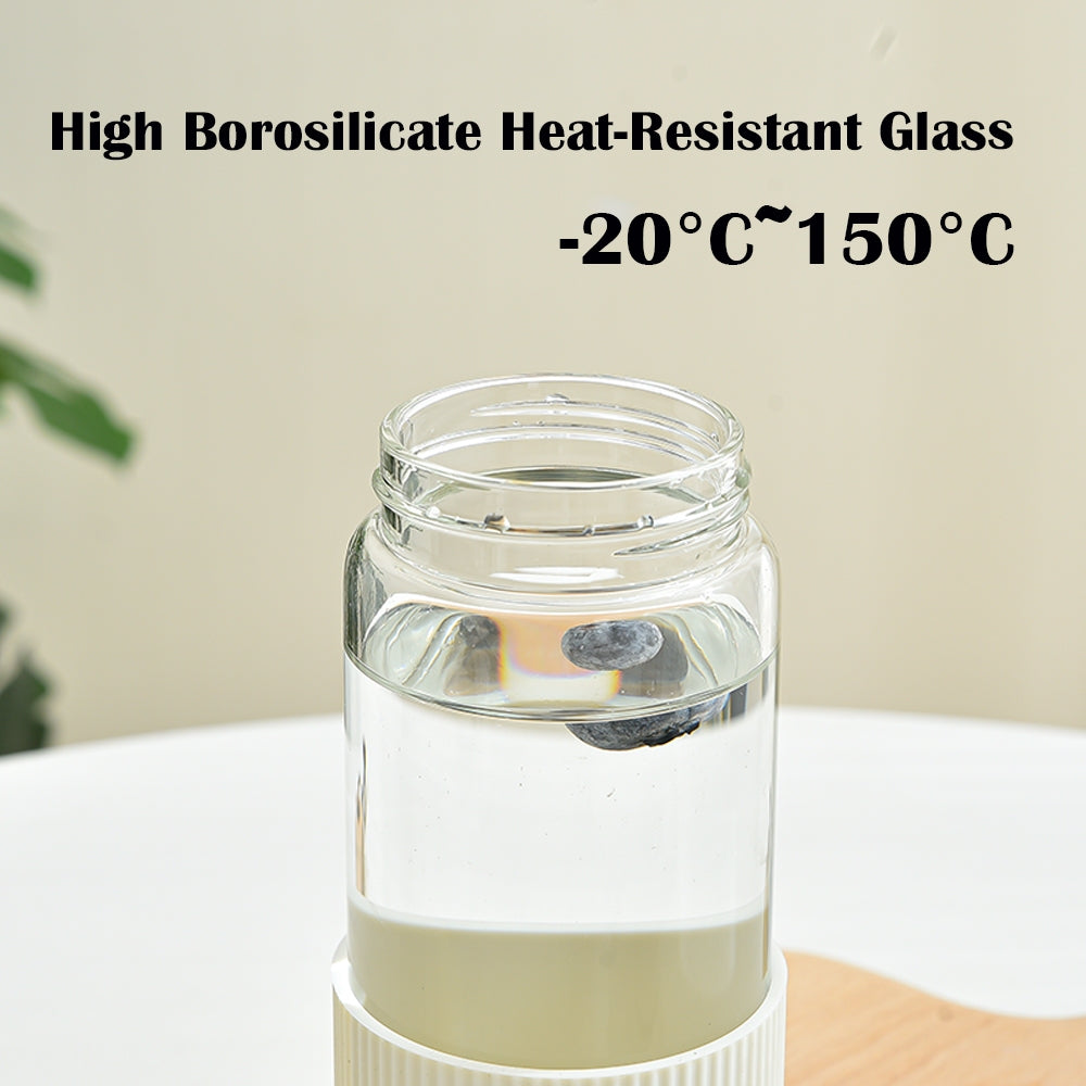 Locaupin Glass Water Bottles with Silicone Sleeve, BPA-Free,with Handle and Filter Tea Bottle,Portable Travel tea Bottle