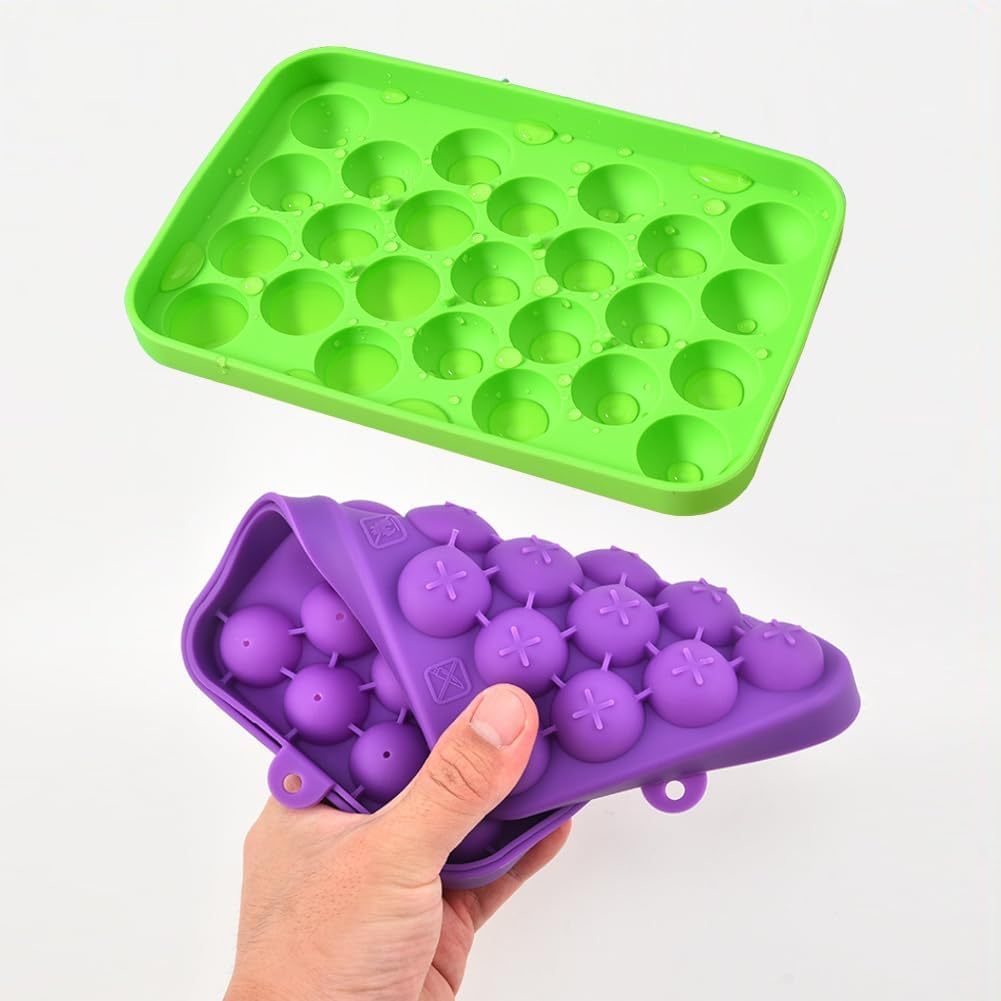 Locaupin BPA Free Silicone Ice Tray, Round Ice Trays, Easy-Release 25pcs Small Ice Ball, for Freezer, Cocktail, Whiskey