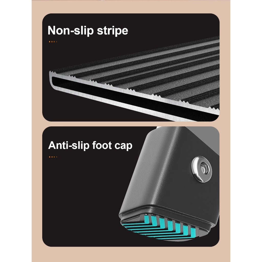 Locaupin 4 Steps Ladder Black Aluminum Lightweight Folding with Anti-Slip & Wide Pedal for Home and Kitchen Space Saving
