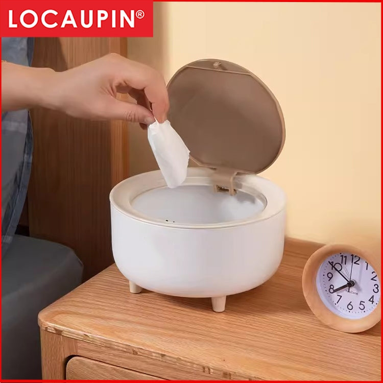 Locaupin Mini Desktop Trash Can, Countertop Tiny Trash Can with Lid for Desk, Plastic For Office and Coffee Bar
