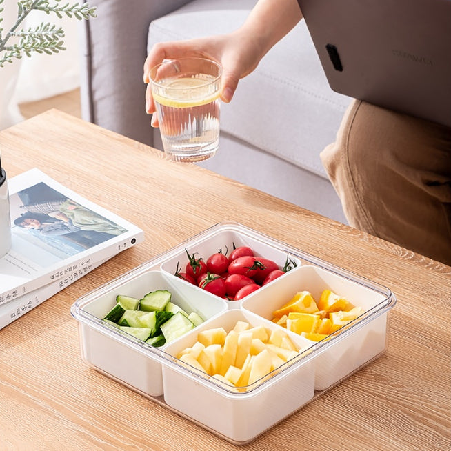 Locaupin BPA FREE Square Plastic Divided Serving Tray with Lids, 4 Individual Dishes Food Storage Containers, Serving